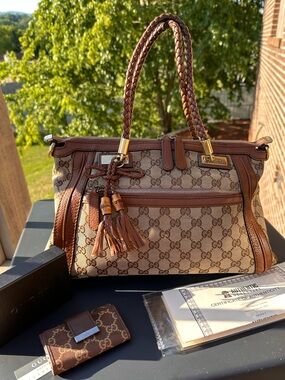 GUCCI BELLA SATCHEL CANVAS LEATHER TOTE 2016 and GUCCI KEY CLES